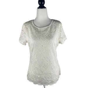 Calvin Klein Women’s Cream Lace Overlay Top Size M
